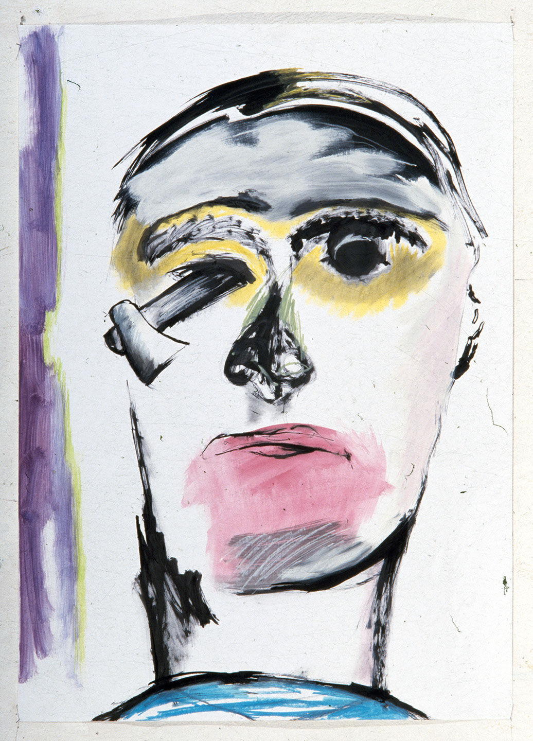 Τιτλος: Πρόσωπο 6
Υλικά: Ακρυλικό, Μελάνι, Λαδοπαστέλ σε χαρτί
Μέγεθος: 100x70 cm
Έτος: 1986